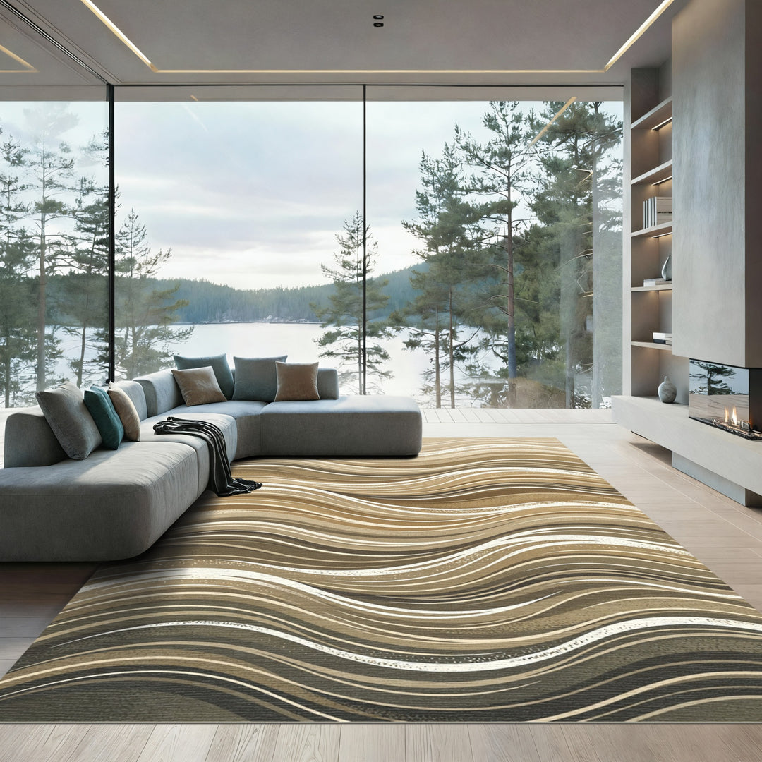 Earthy Abstract Wavy Lines Rug