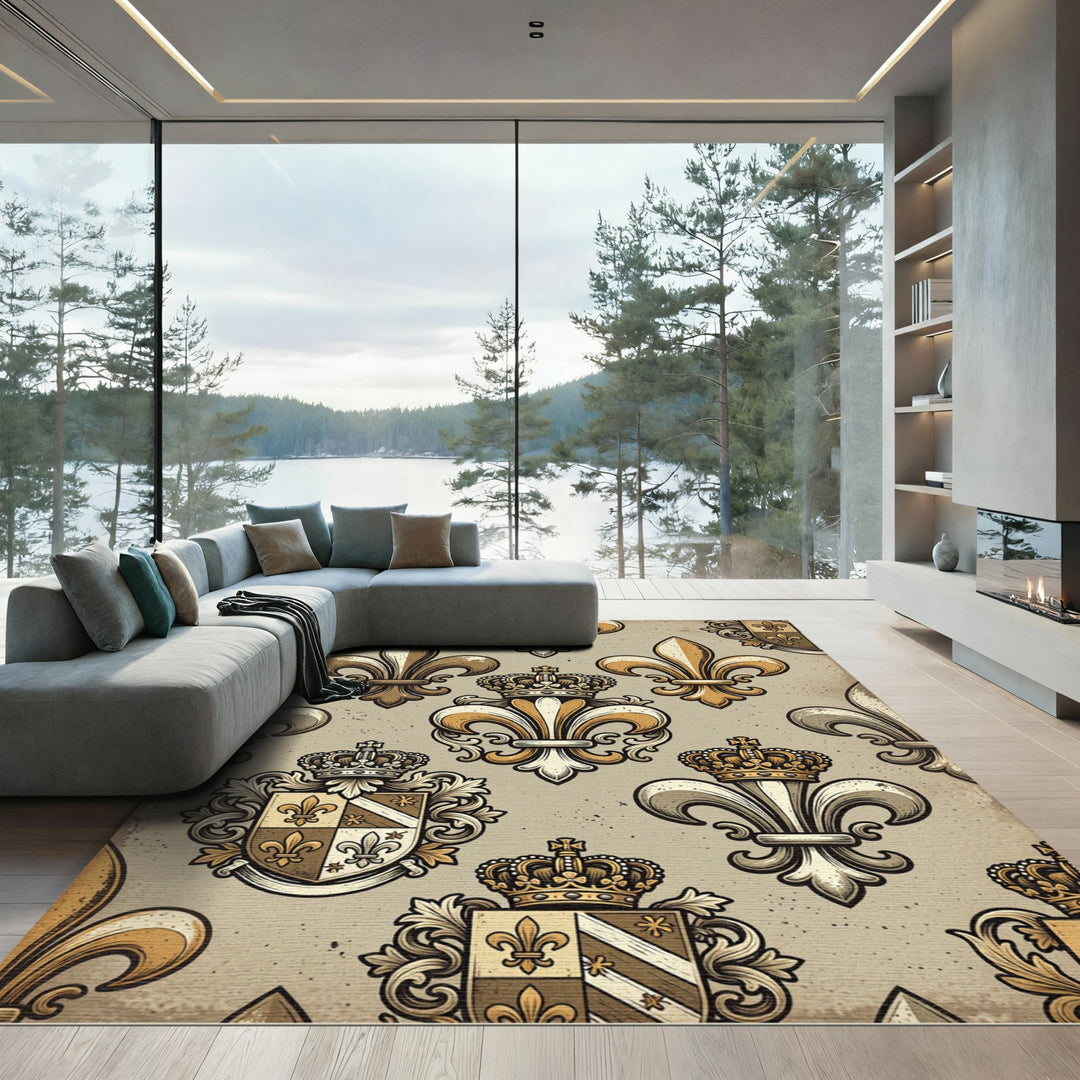 Royal Gold Crest Fleur De Lis Rug