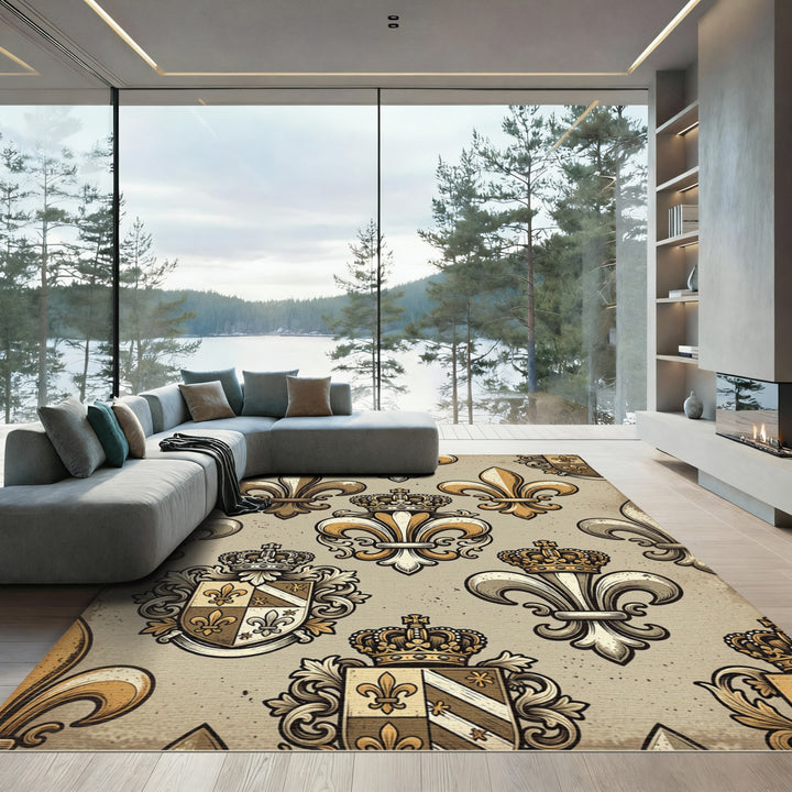 Royal Gold Crest Fleur De Lis Rug