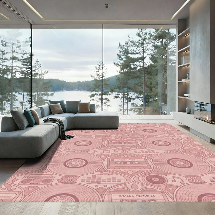 Retro Cassette Tape Vinyl Record Collection Rug