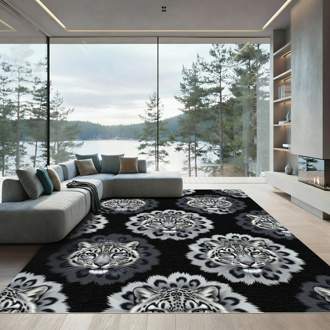 Snow Leopard Gray Feline Repeat Rug