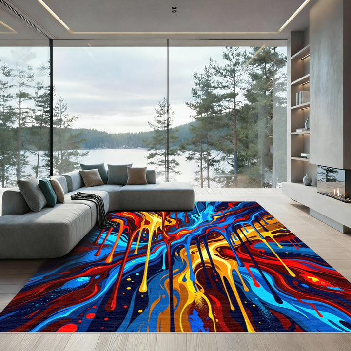 Vibrant Dripping Colors Abstract Swirl Rug