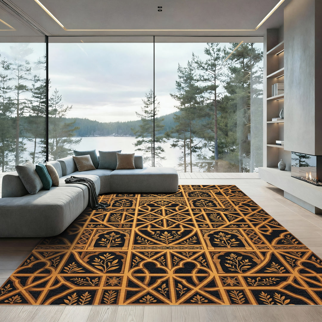 Golden Arch Leaf Lattice Rug