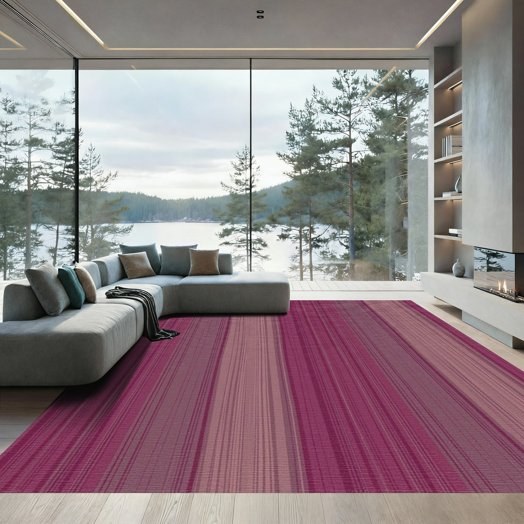 Deep Plum Vertical Stripe Texture Rug