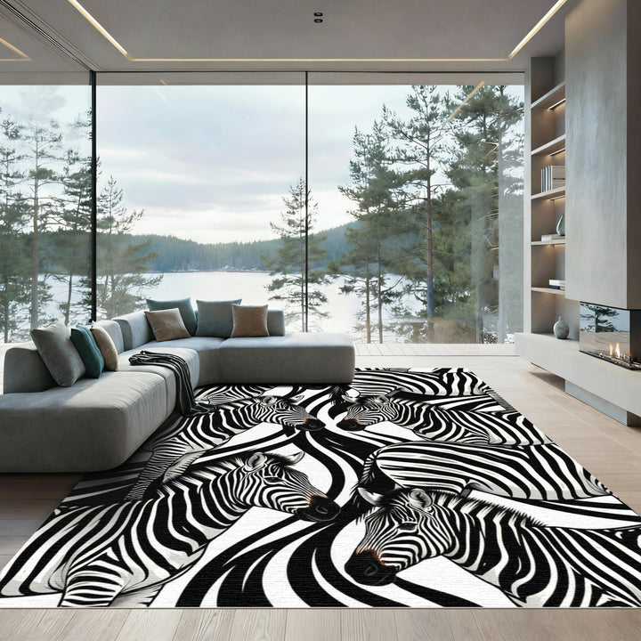 Bold Black White Zebra Collage Rug
