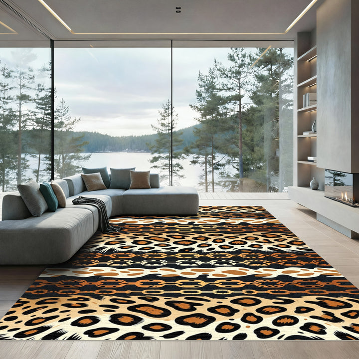 Leopard Gold Chain Black Rug