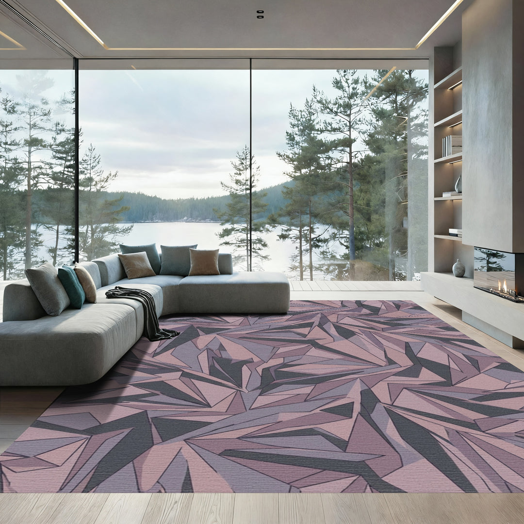 Mauve Crystal Facet Abstract Art Rug