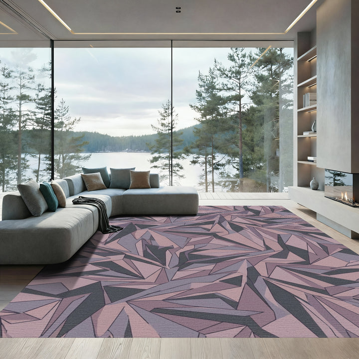 Mauve Crystal Facet Abstract Art Rug