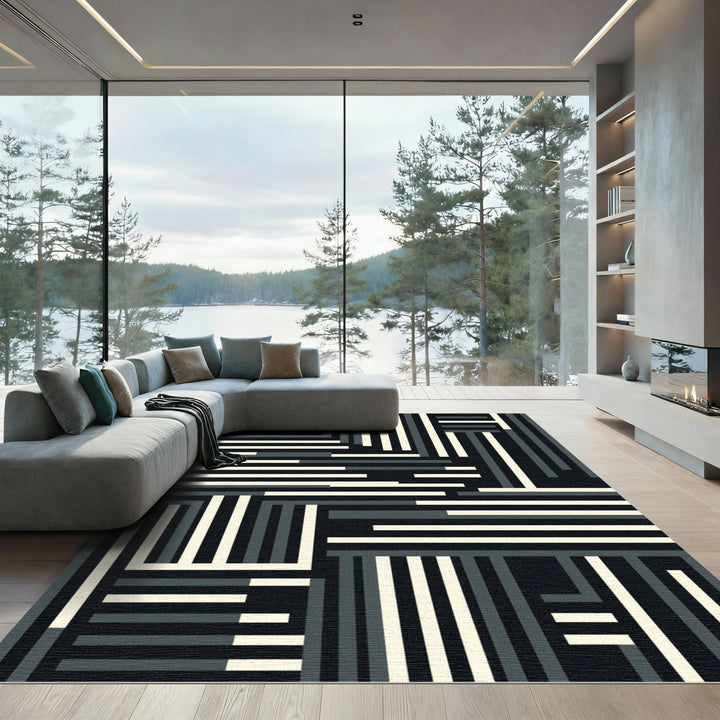 Monochromatic Geometric Labyrinth Stripe Rug