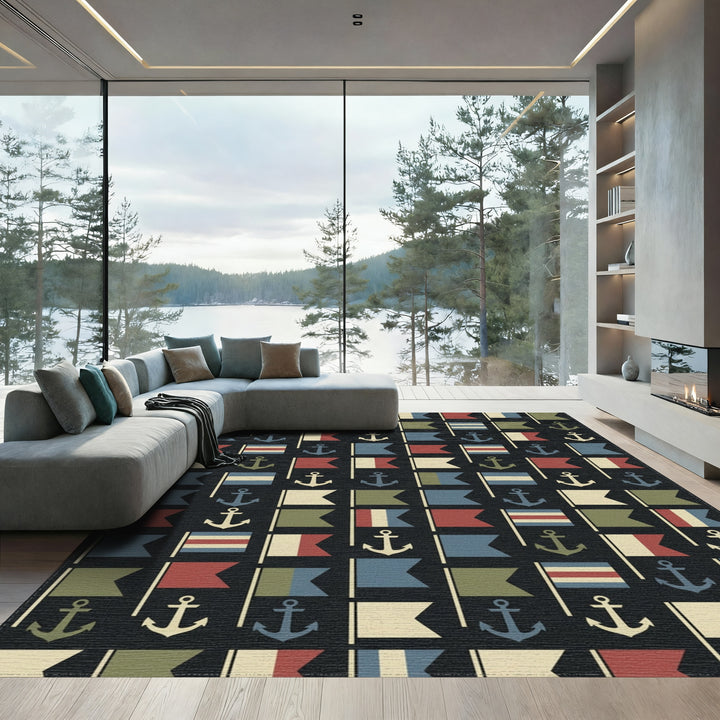 Nautical Flags and Anchors Repeat Rug