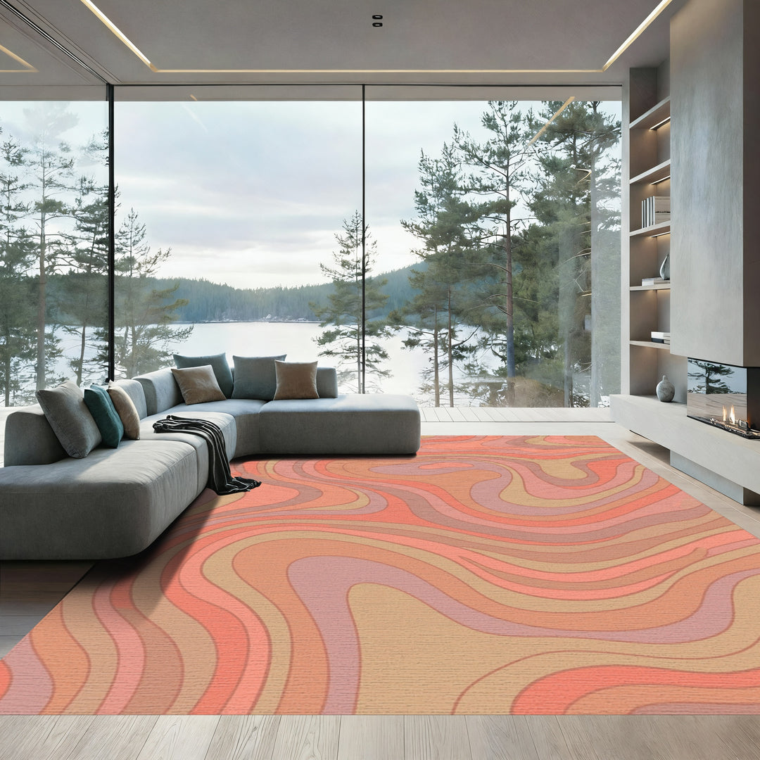 Retro Peach Swirls Rug