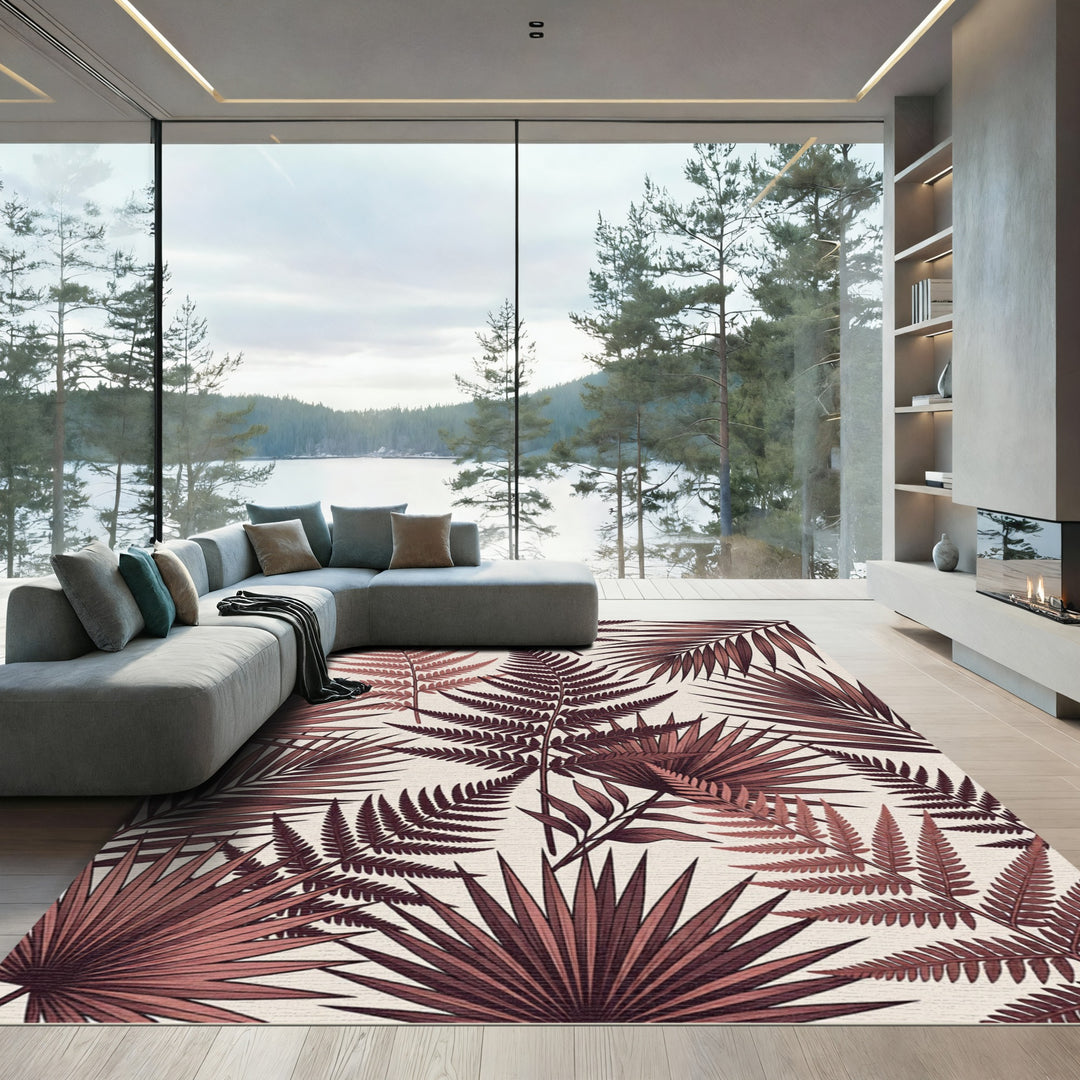 Deep Plum Fern Tropical Leaf Rug