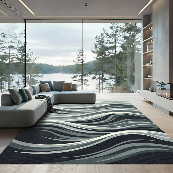 Abstract Grayscale Flowing Wave Rug