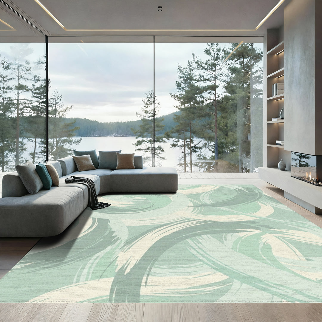 Pale Aqua Brushstroke Swirls Rug
