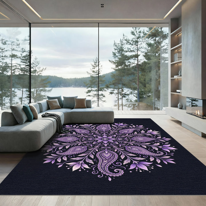 Lavender Paisley Floral Mandala Rug