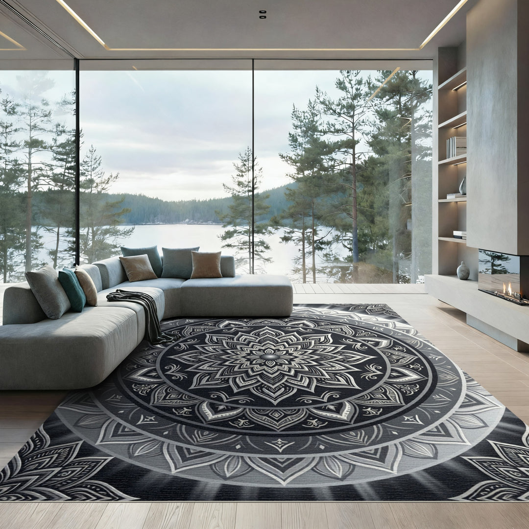 Monochromatic Intricate Mandala Rug