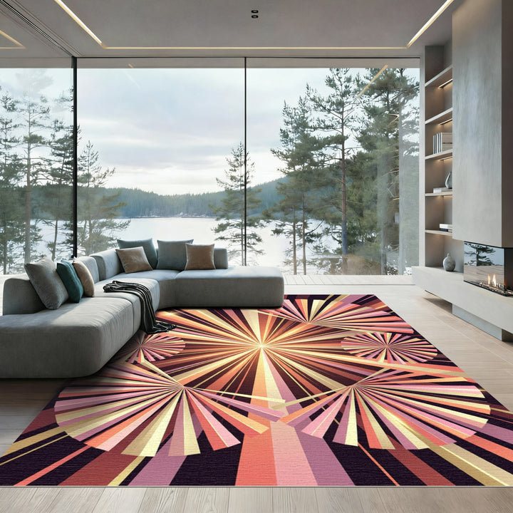 Retro Sunburst Fanburst Composition Rug