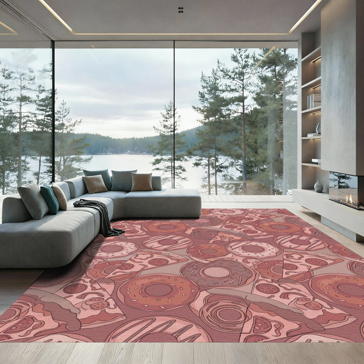 Pink Donut Pizza Collage Rug