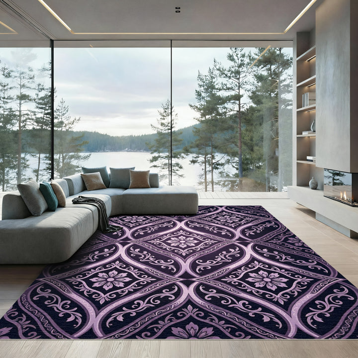 Elegant Plum Arabesque Floral Area Accent Rug
