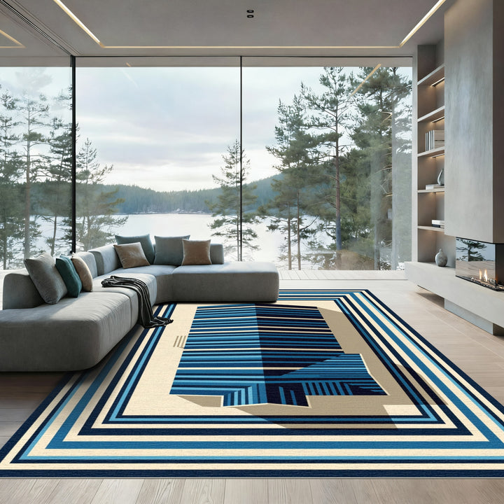 Modern Blue Stripe Architecture Rug