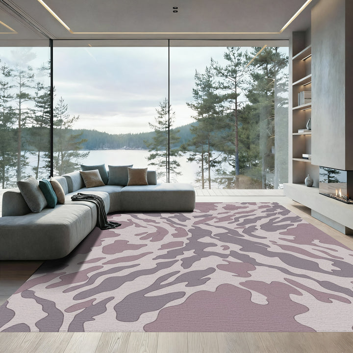Mauve And Gray Organic Camouflage Rug