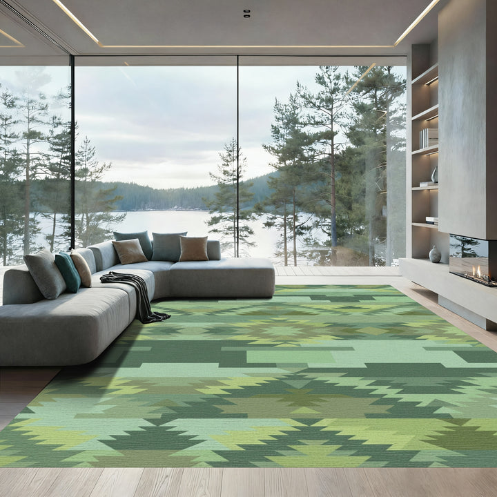 Sage Green Geometric Summit Rug