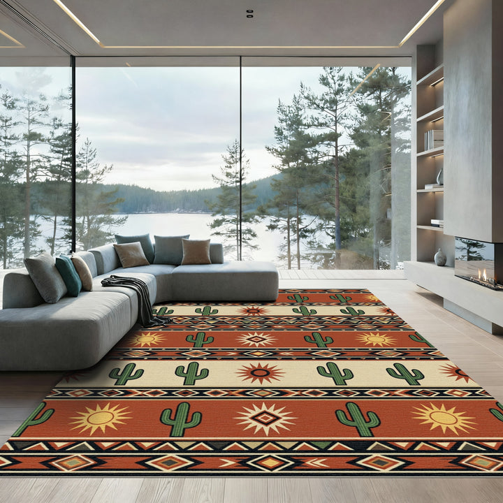 Southwestern Cactus Sun Tribal Runner Rug