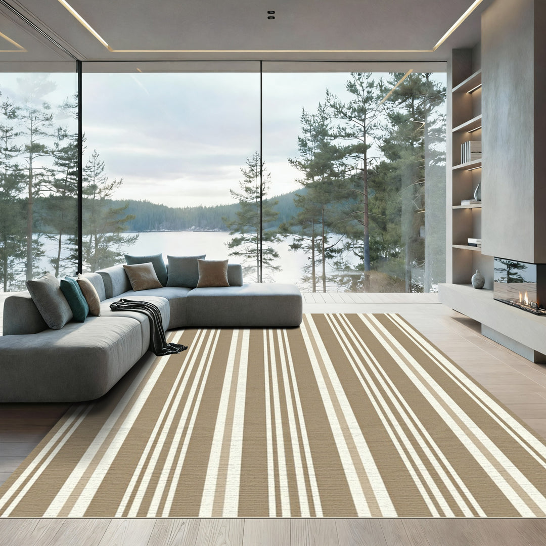Neutral Taupe Beige Vertical Stripe Rug