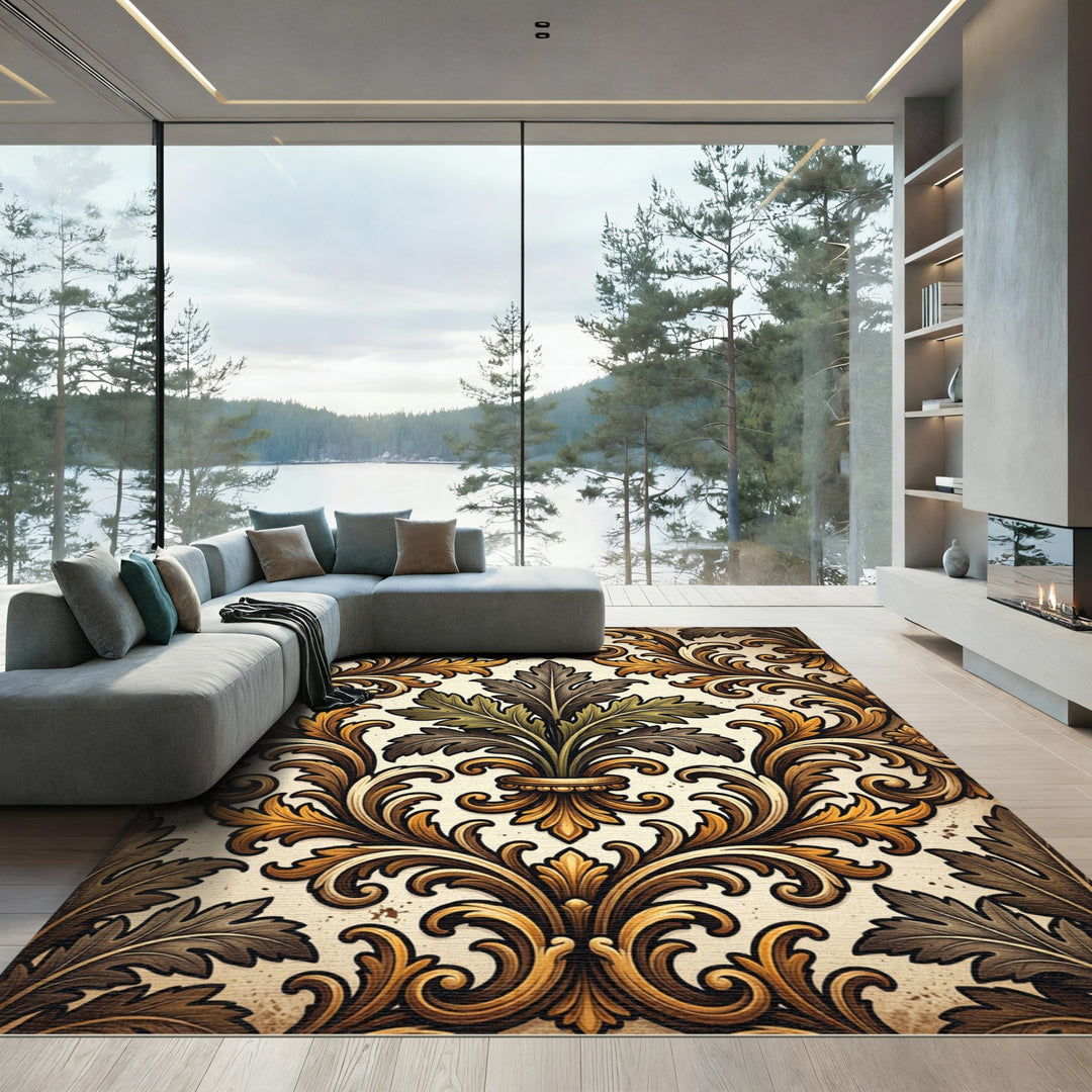 Ornate Gold Leaf Acanthus Scroll Rug
