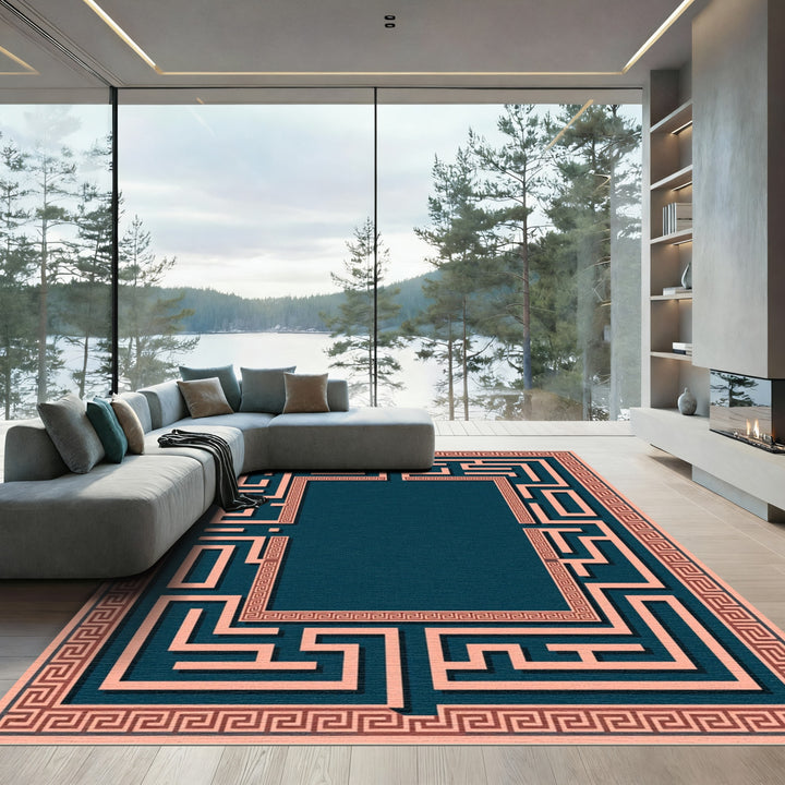 Coral Maze Greek Key Border Rug