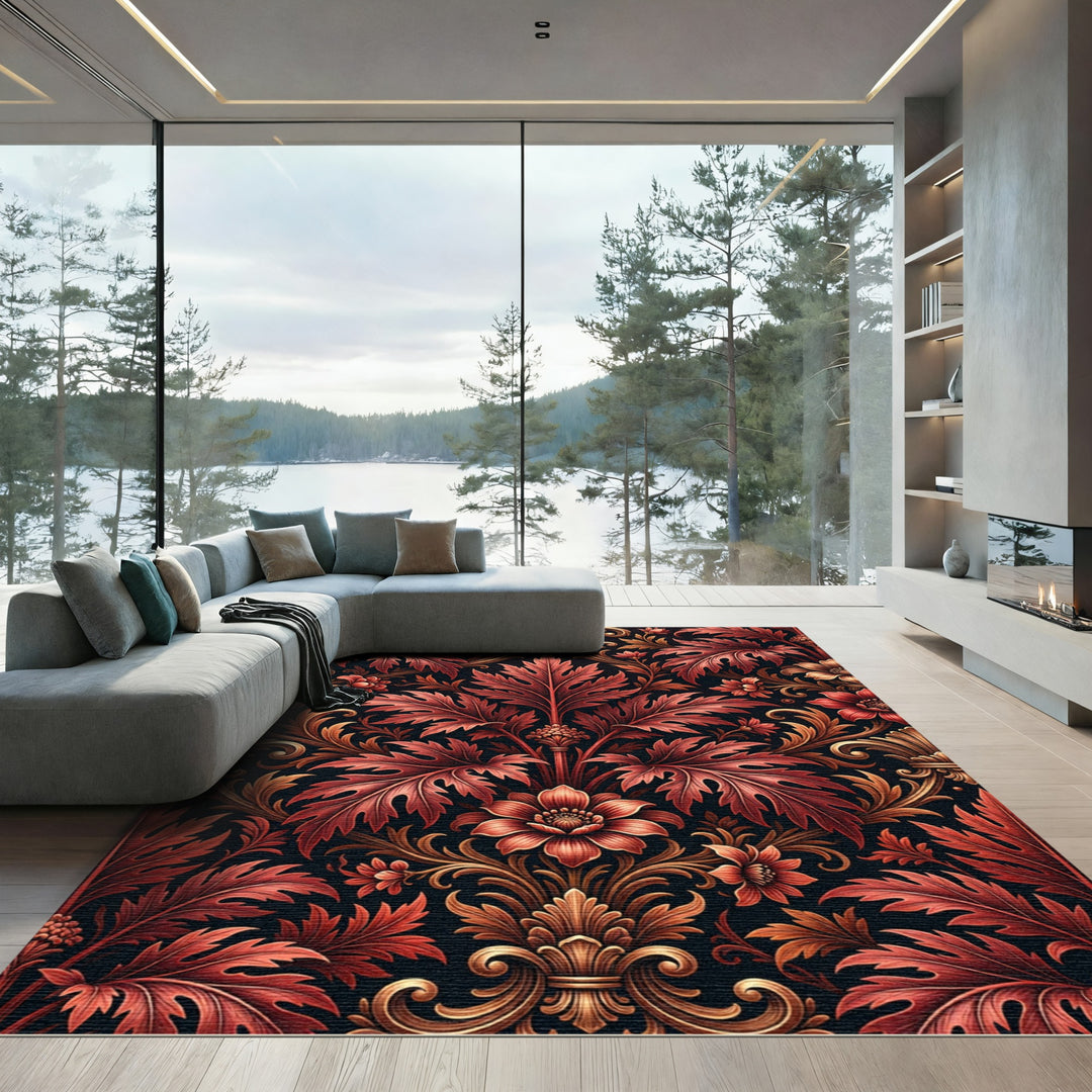 Rich Red Floral Ornamental Rug