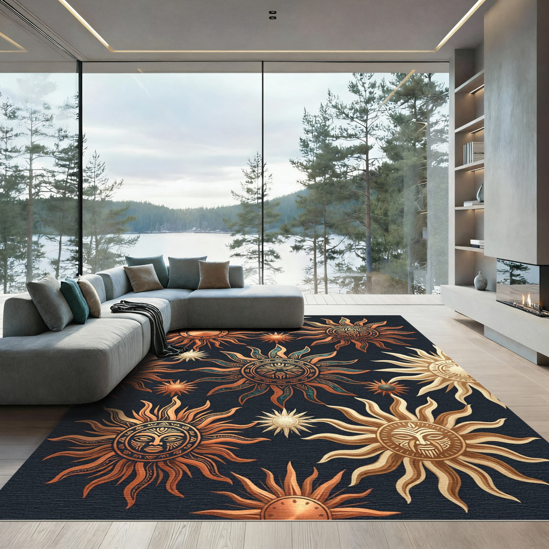 Tribal Sun Face Medallion Accents Rug