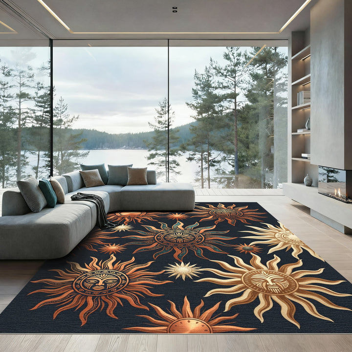 Tribal Sun Face Medallion Accents Rug