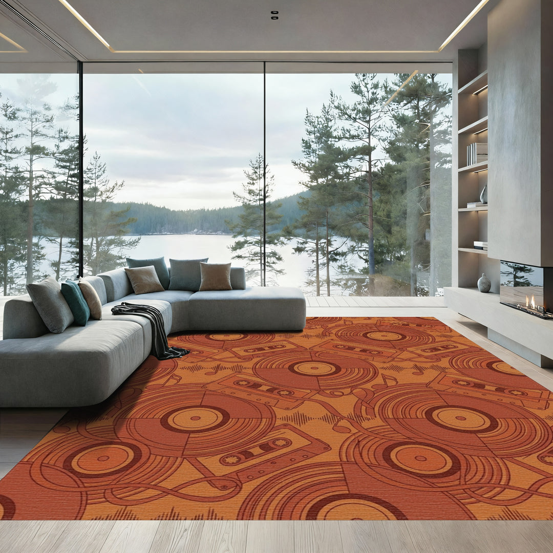 Retro Cassette Tape Vinyl Record Rug