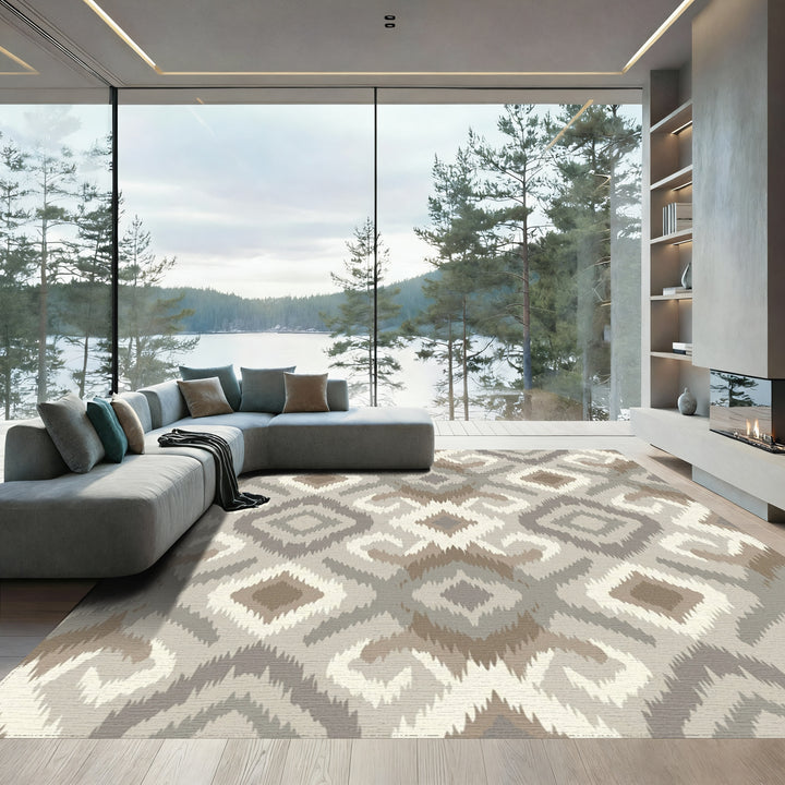 Earthy Neutral Diamond Medallion Rug