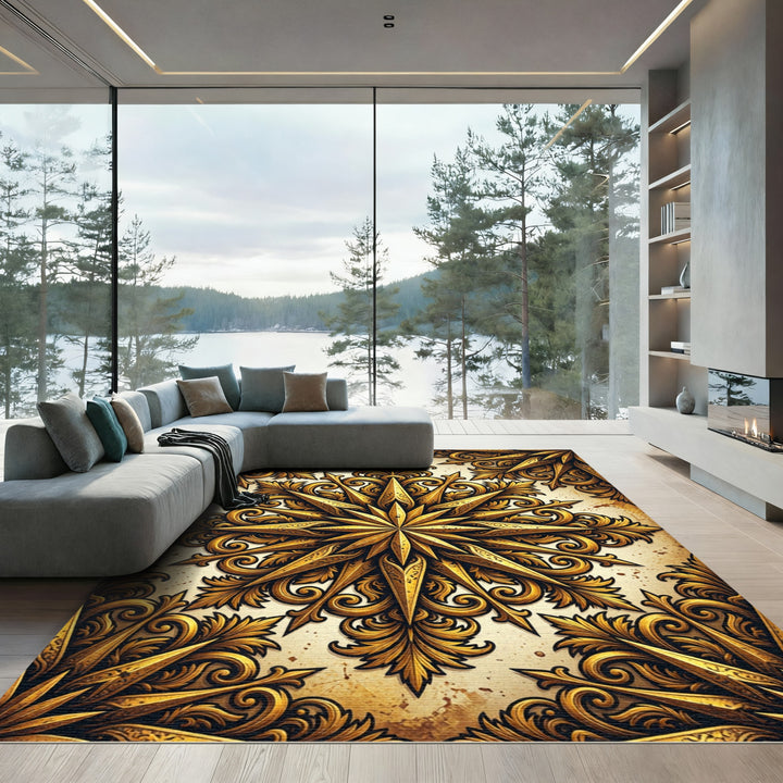 Golden Starburst Baroque Medallion Rug