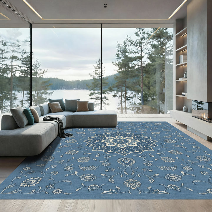Classic Blue Floral Medallion Rug