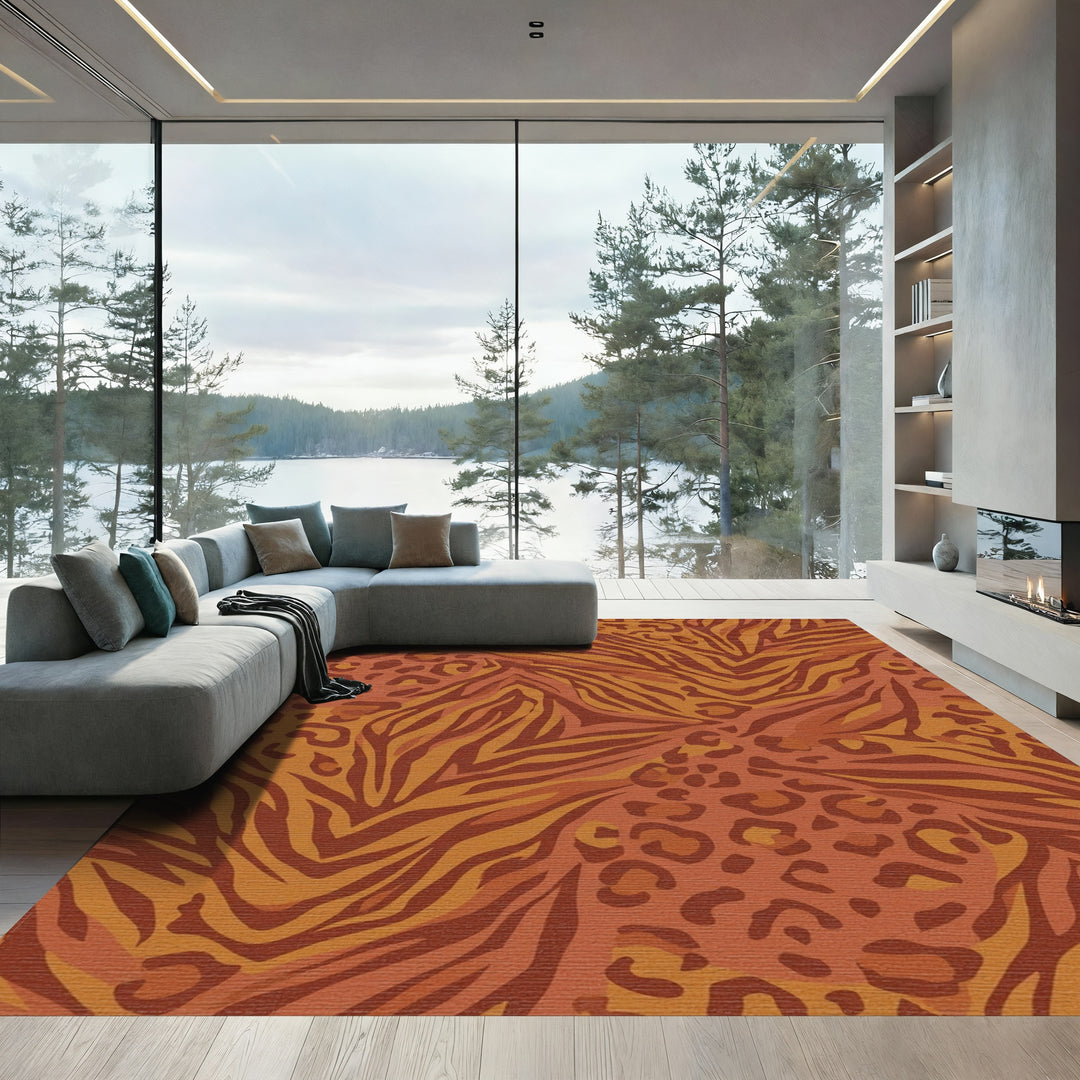Crimson Leopard Zebra Mix Rug