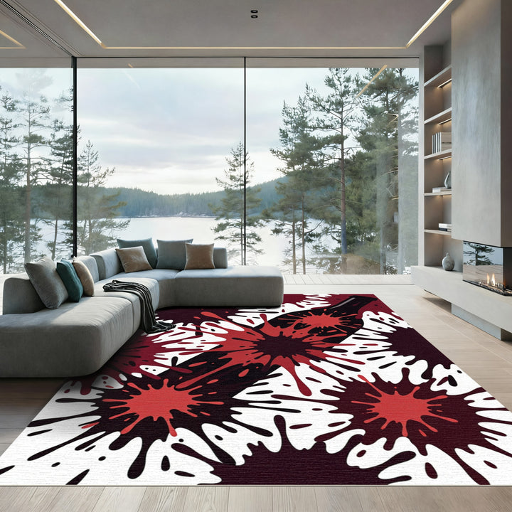Crimson Splatter Wine Bottle Abstract Rug