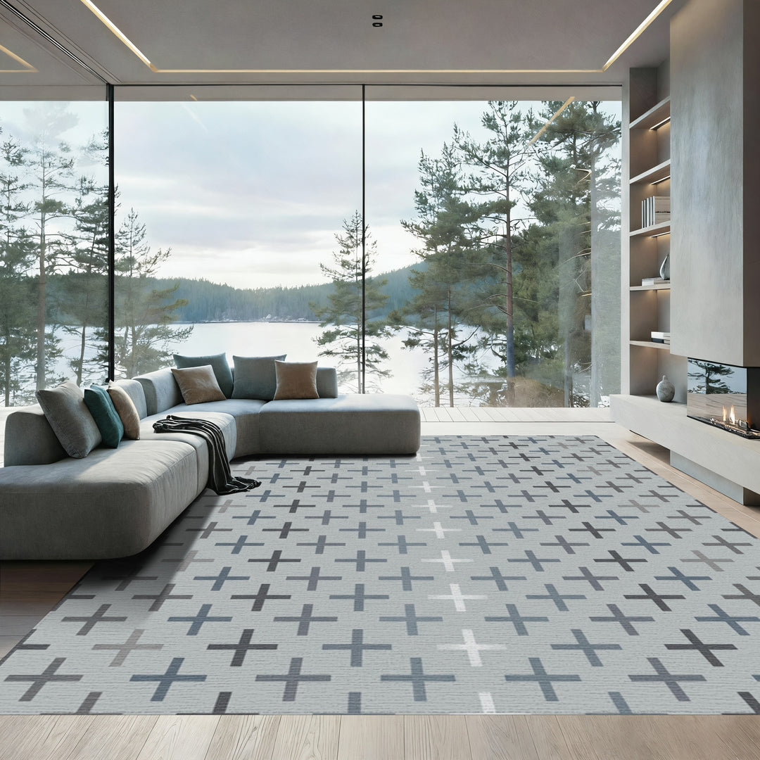 Gray Plus Sign Grid Rug