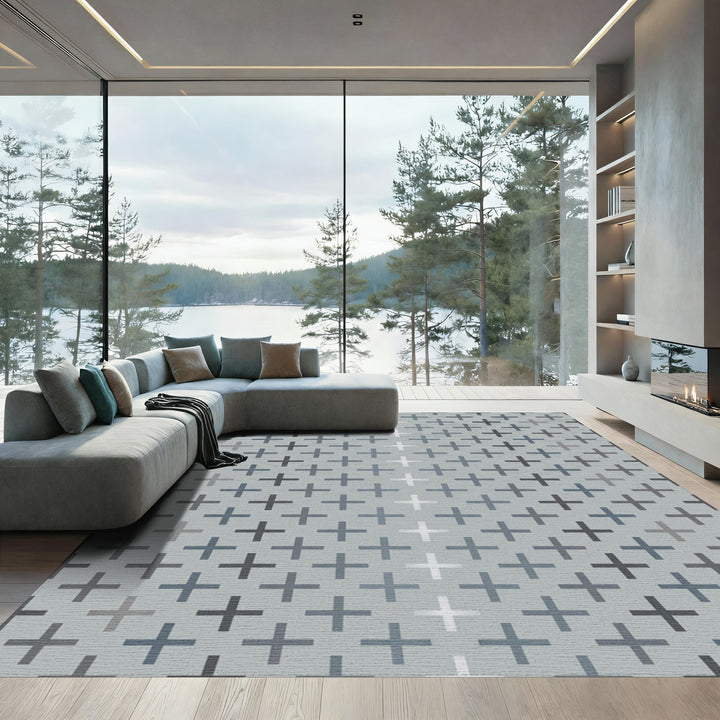 Gray Plus Sign Grid Rug