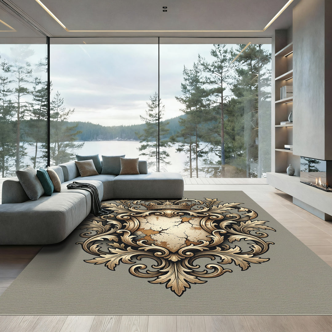 Gold Baroque Crown Crest Rug