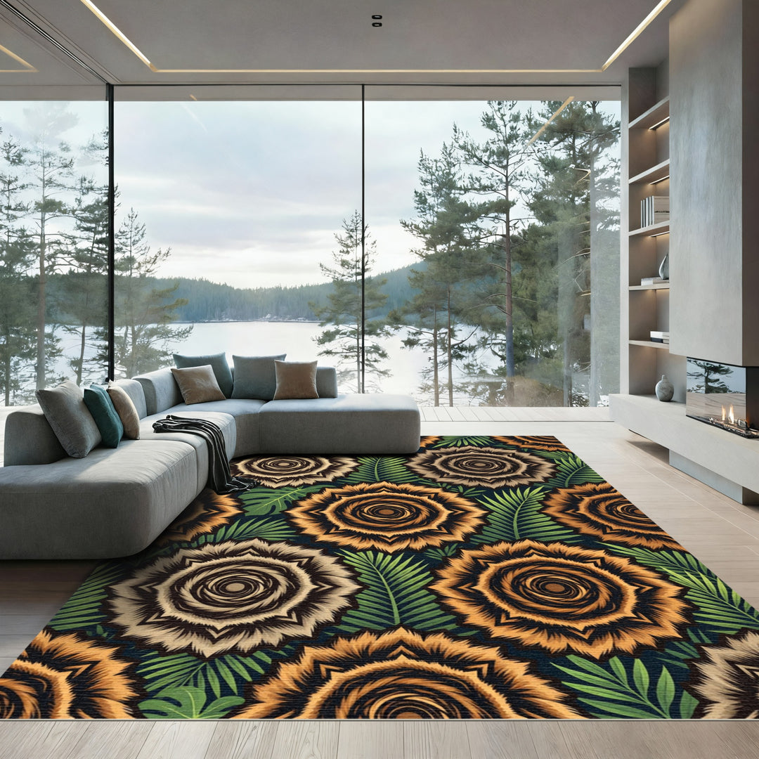 Tiger Stripe Floral Jungle Medallion Rug