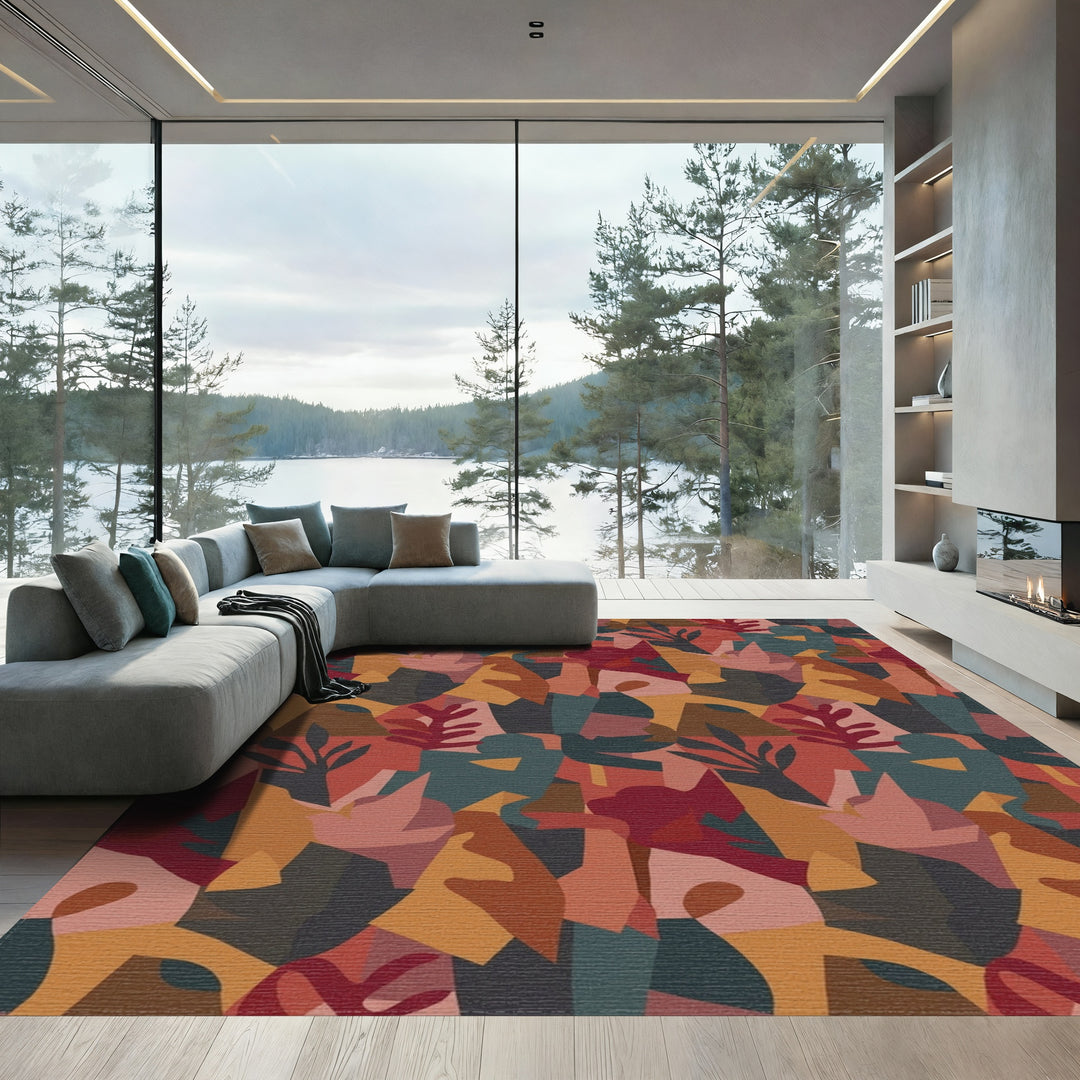 Terracotta Abstract Botanical Collage Rug