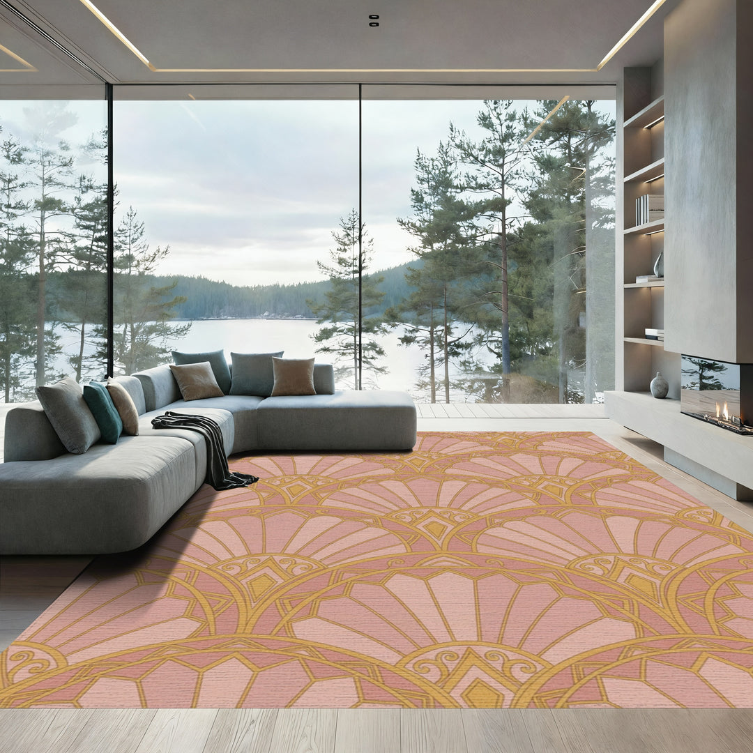 Rose Gold Fan Scallop Geometric Rug
