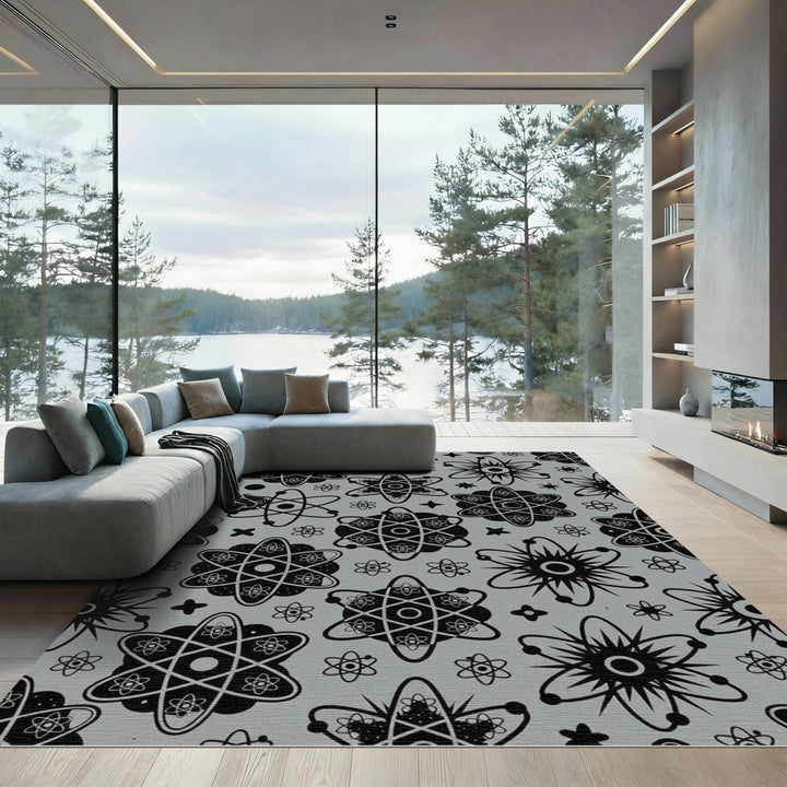 Black Atom Grey Abstract Scatter Rug