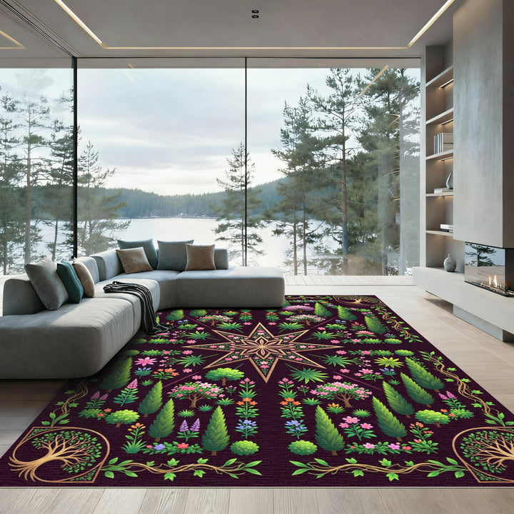 Golden Star Garden Mandala Rug