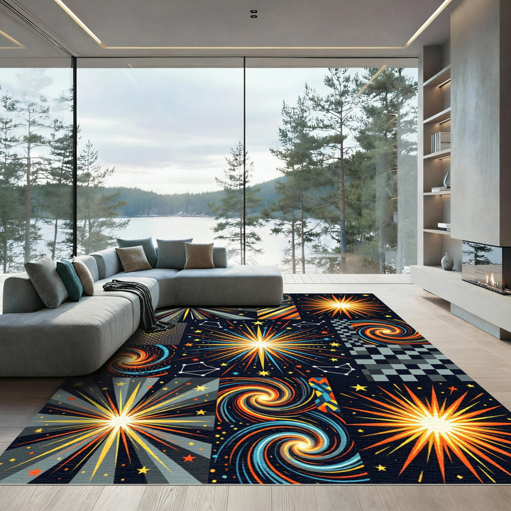 Vibrant Cosmic Starburst Swirl Rug