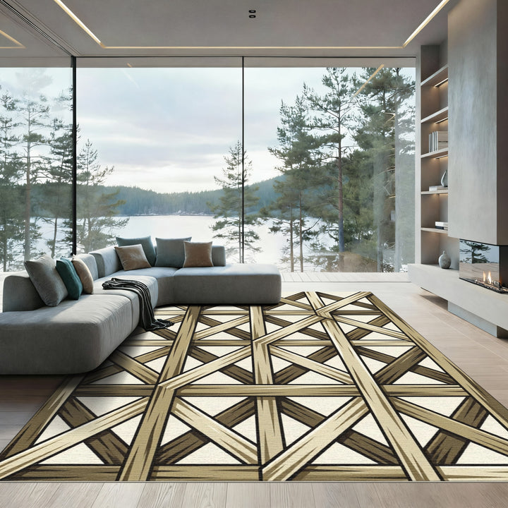 Rustic Wood Lattice Geometric Tapestry Rug