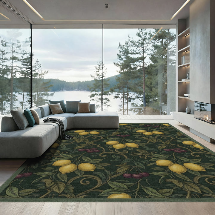 Dark Emerald Lemon Cherry Vine Rug